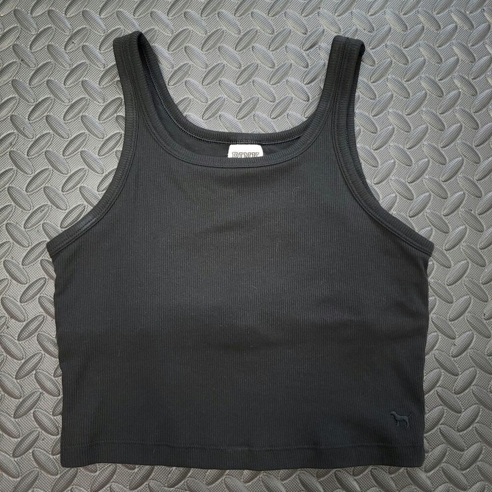 PINK Victoria's Secret Ribbed Crop Tank Top Built In Bra Size Small Activewear